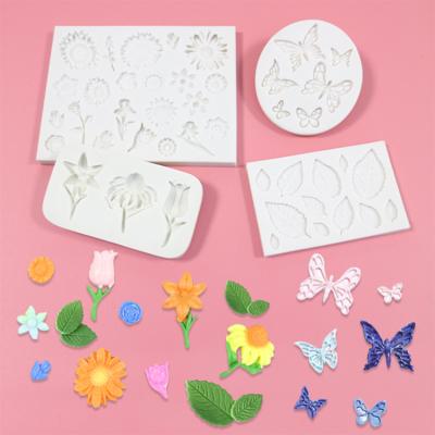 China Disposable 6 Butterfly Leaf Rose Sunflower Flower Set Liquid Chocolate Cake Silicone Baking Mold for sale