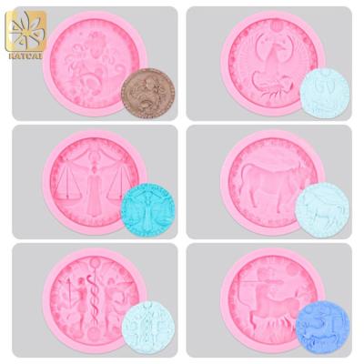 China Disposable Round Shape 12 Constellations Silicone 3d Fondant Baking Cakes Cookies Soap Bar Candles Home Decoration Opens DIY Mold for sale