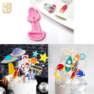 China Disposable Starry Sky Planet Spaceship 3D Silicone Chocolate Baking Cake Mold for sale