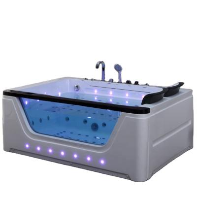 China Indoor Luxury Plastic Three Side Massage Bathtub Chromatherapy Air Skirt Whirlpool Two Person Bathtubs for sale