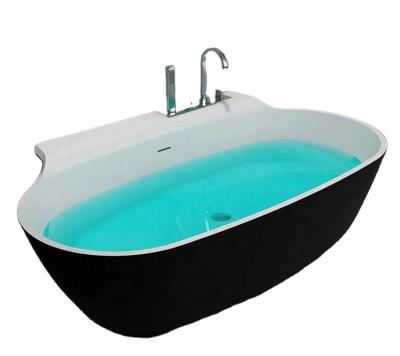 China Modern Freestanding Back To Factory White Artificial Solid Outdoor Black Resin Stone Wall Freestanding Bathtub for sale