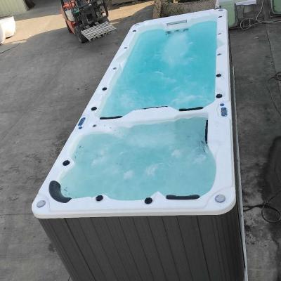 China Freestanding Outdoor Swim Spa 6m Air Surfing Jetted Hydromassage Hottub Wood 6 Person Swimming Spas For Family for sale