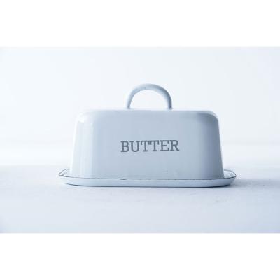 China Kitchenware Supplier Good Quality OEM ODM Carbon Steel Enamel Food Canister Viable Professional White Butter Dish With Lid for sale