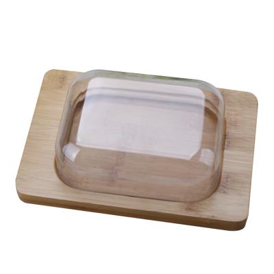 China Hot Selling OEM Good Quality Rectangle Fashion Viable Appearance Bamboo Base Dish Butter Dish With Plastic Lid for sale