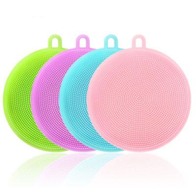 China Viable Wholesale Customized Colors Round Soft Silicone Pad Dish Towel Kitchen Wash Brush Cleaning Tools for sale