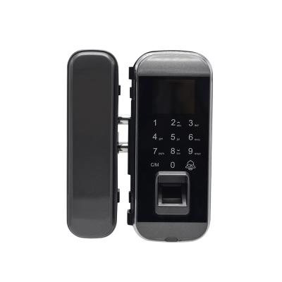 China Digital Access Control Support EBKN Aluminum Alloy+Iron Glass Slide Smart Biometric Fingerprint Commercial Door Remote Control Glass Door Lock for sale