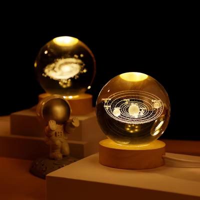 China Wooden Crystal Ball USB Powered LED Light Crystal Ball Statue Crafts Stand Home Decorations for sale