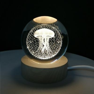 China OEM Wooden Crystal Ball USB Powered LED Light Crystal Ball Statue Crafts Stand Home Decorations for sale