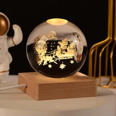 China Wooden USB Powered LED Light Crystal Ball Statue Crafts Stand Table Decorations for sale