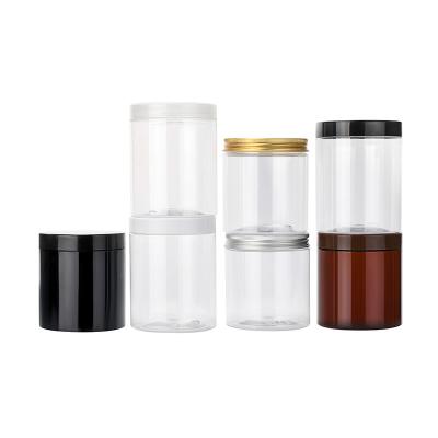 China Wholesale Cosmetic Food Grade Clear Amber PET Plastic Jar 100g 120g 150g 200g 250g 300g 400g 500g With Aluminum Plastic Screw Lid for sale