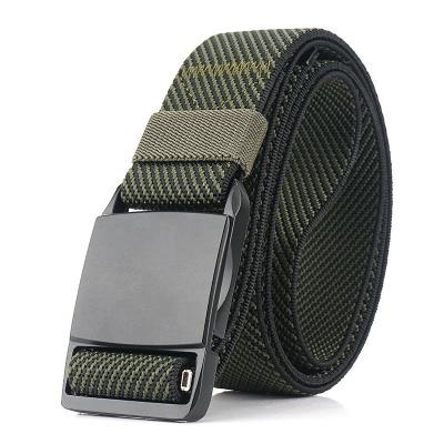 China Custom Men's Tactical Nylon Logo Elastic Twill Weave Polyester Belt With Magnet Buckle for sale