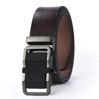 China Wholesale 3.8cm Mens Ratchet Brown Cowhide Genuine Leather Belt With Automatic Slide Buckle for sale