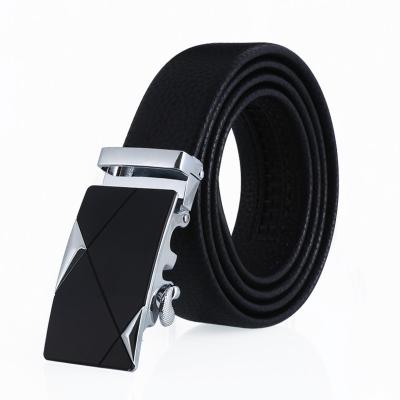 China Cowhide Men's Fashion Gift Sliding Ratchet Strap Black Genuine Adjustable Automatic Buckle Luxury Leather Belt for sale