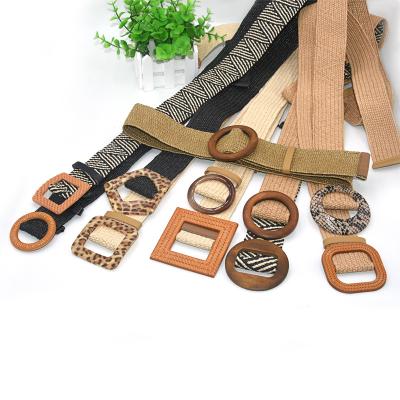 China Wholesale WAX ​​Women Dress Belt High Quality Wax Braided Woven Belts With Wooden Buckle for sale