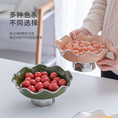 China Salad Bowl European Luxury Home Decor Serving Dessert Bowls Snacks Sliver Stand Decorative Porcelain Fruit Bowl for sale