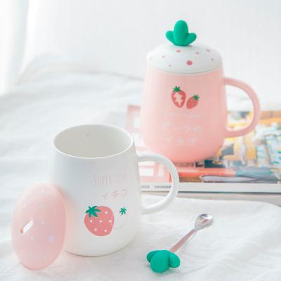 Chine 460ml de volume, très mignon, dessin animé, tasse en céramique avec couvercle et cuillère, ustensiles de table pour filles. à vendre