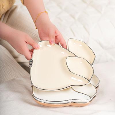 China Irregular Rabbit Shape Ceramic Plate Dinnerware Type Dishes Plates for Creative Meals for sale