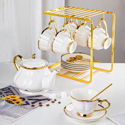 China Luxury Tea Set Gold Ceramic Tea Pot and Tea Cup Set for Afternoon Coffee for sale