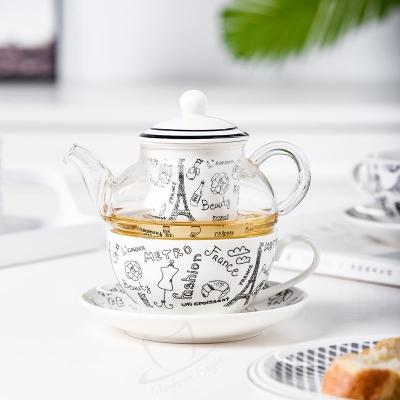 China Ceramic Tea Mug With Strainer And European Glass Teapot Sustainable One Person Teekanne Set for sale