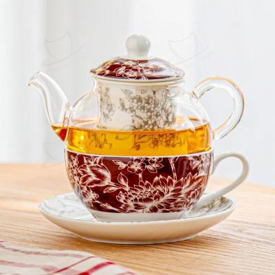 China Sustainable Drinkware Type Glass Teapot Ceramic Tea Set Ideal Valentine'S Day Gift for sale