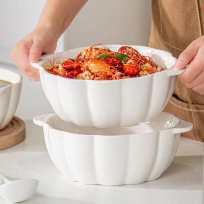 China Ceramic Pumpkin Shape 9 Inch Microwave Ramen Bowl Soup Bowl Set For Occasion Presents for sale