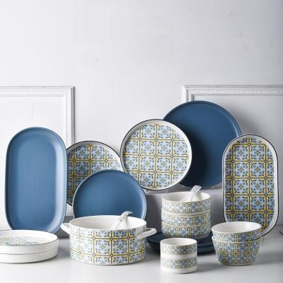 Cina Azzurro chiaro Boemia Serramenti in ceramica Set di porcellana Cucina Tavola Pietra Cucina Set turco in vendita