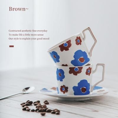 China Business Gifts Nordic Cup And Saucer Coffee Tea Cup Mug Ceramic Decal Porcelain Set for sale