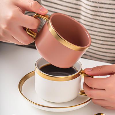 China 250ml Europe Design Luxury Gold Rim Cappuccino Cup And Saucer Set With Porcelain for sale