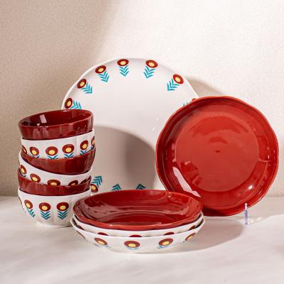 China Porcelain Floral Dinner Set With Decal Solid Color Technique Under Glazed Ceramic Type for sale