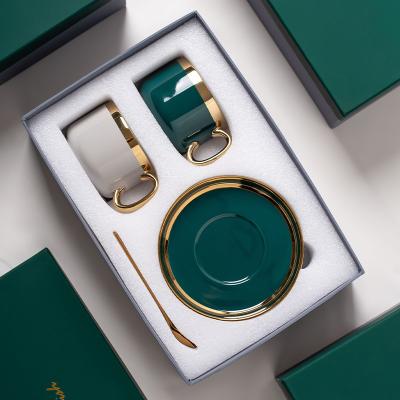 China Luxurious Gold Rim Ceramic Tableware Set For Christmas Elegant Tea Cup And Coffee Mug for sale