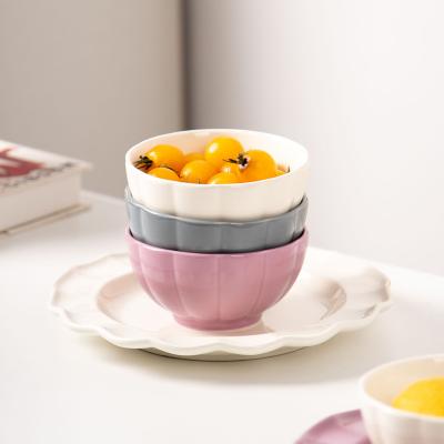 China 2023 Nordic Style Porcelain Rice Bowl Mini Ceramic Bowl Solid Color Pumpkin Bowl Pink White Gray for sale