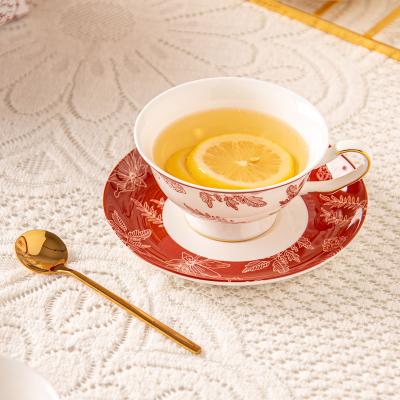 China Vintage Design Style Luxury Porcelain Tea Cup And Saucer Set Sustainable Bone Gift for sale