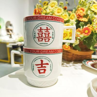 China Chinese Year Ceramic Tea Gift Set Flower Porcelain Coffee Cup And Saucer Set With Gift Box for sale