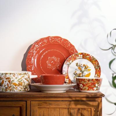 China Orange Porcelain Floral Dinner Plates Set in Retro Turkish Style with Vintage Ceramic for sale