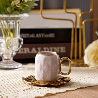 China 90ml Volume Luxury Ceramic Cup Saucer Set Coffee And Tea 6 Pcs Retro Design Style for sale