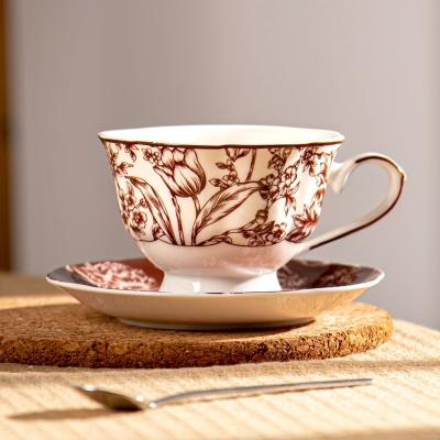 China Vintage Floral Porcelain Tea Cups And Saucers Elegant Afternoon Tea Set With Spoon for sale