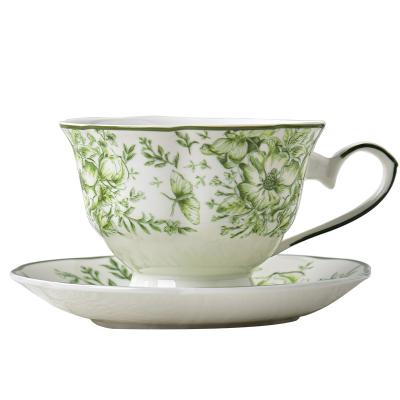 China Porcelain Tea Cup And Saucer Set With Spoon French Vintage Floral Design 200ml Capacity for sale