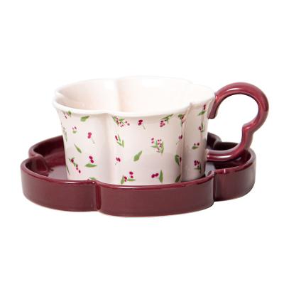 China Vintage Afternoon Tea Flower Shaped Tea Cups And Saucers Cappuccino Mug Porcelain Set for sale