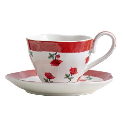 China Vintage Design Porcelain Tea Cup And Saucer 210ml Volume Coffee Mug Rosalina Set for sale