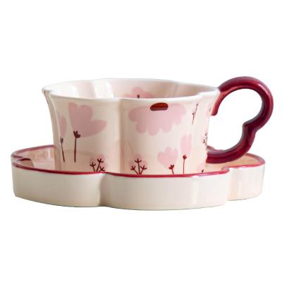 China 210ml Volume Fresh Style Exquisite Flower Shaped Cups And Saucers For End Coffee for sale