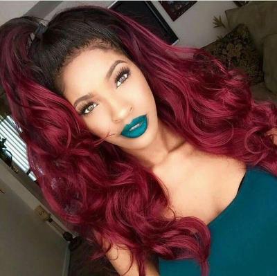 China Body Wave Burgundy Hair Weave Bundles, Wholesale Brazilian Hair Cuticle Aligned Body Wave 1B 99j Ombre Hair Extensions, Silky And Soft for sale