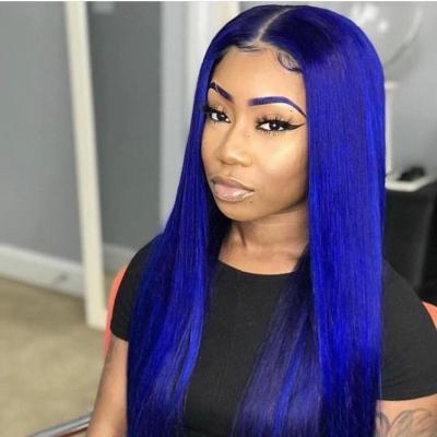 China Wholesale Good Quality Long Silky Straight Blue Lace Front Wig With Baby Hair, Pre Plucked Hairline and Bleached Hairline for sale