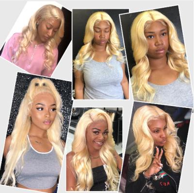 China Body Wave Blonde Full Lace Wig 613 Human Hair Wigs For Color Women Pre Plucked With End 180% Brazilian Hair Baby Hair Full Wave Human Hair Wigs for sale