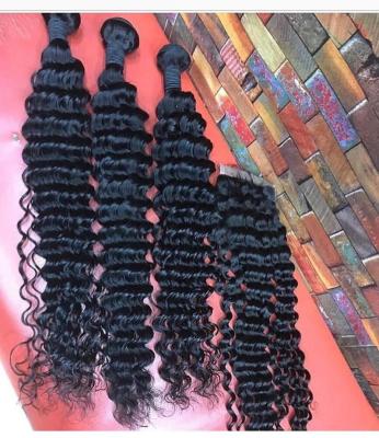 China Original Wholesale Natural Deep Color Deep Wave 7A Virgin Brazilian Hair 3 Bundles With Closure for sale