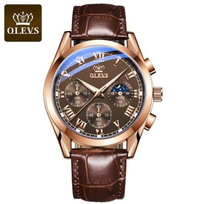 China New Automatic Date OLEVS 2871 Fashion Glass Quartz Analog Luxury Leather Men Watch Casual Leather Strap Men Wrist Watch for sale