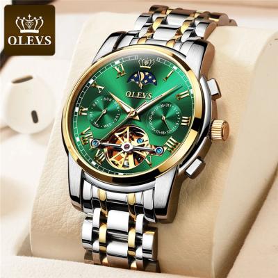 China Green Wristwatches 6607 Classic Fashion Date OLEVS Mechanical Men Watches Stainless Steel Automatic Waterproof Week Automatic Date for sale