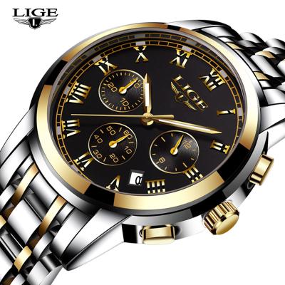 China LIGE LG9810 Automatic Date Multifunctional Mens Watches Fashion Business Quartz Watch Men Full Steel Chronograph Men Watches High End for sale