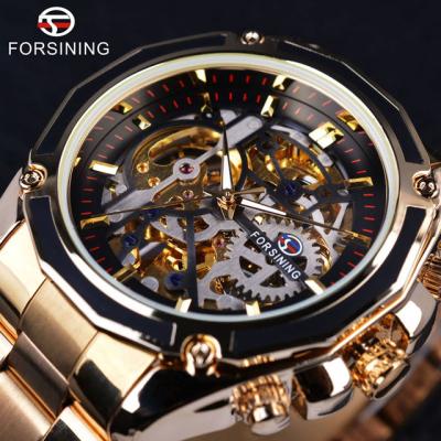 China Water Resistant Forsining Watch Steampunk Design Fashion Business Dress Men Watch Brand GMT982 Luxury Stainless Steel Automatic Skeleton Watch for sale