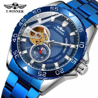 China WIN255 WIN255 Water Resistant Stainless Steel Mechanical Blue Skeleton Upper Brand Luxury Business Watch Luminous Male Clock Winner Watch for sale