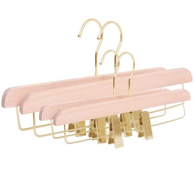 China Wooden Logo Directly Supply Hanger Set Customized Home Storage Pants Hangers Staples Solid Wooden Minimalist Adjustable Non Slip Hangers for sale